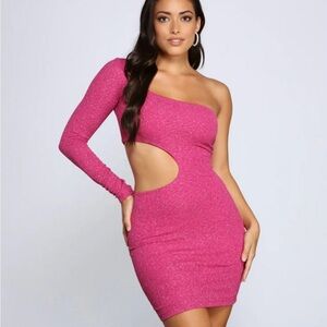Windsor Pink Asymmetrical Ruched One-Shoulder Dress
